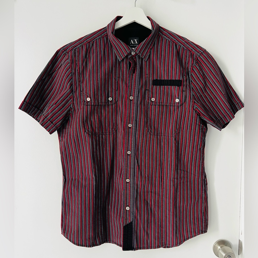 American Exchange Red and Black Striped Casual Shirt